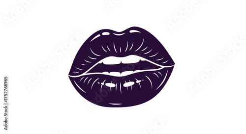 Glossy dark purple lips illustration with open mouth showing teeth.