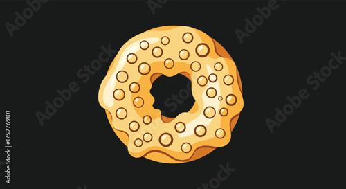 A delicious glazed donut with sprinkles sits on a dark background.