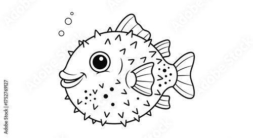 A cartoon porcupinefish inflating itself by swallowing water to appear larger and more intimidating.