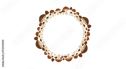 A circular arrangement of small brown mushrooms forming a decorative border.