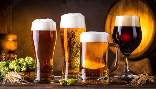 Obraz na płótnie 麦とホップが香るラウンジでビールの飲み比べを楽しむ至福のひととき