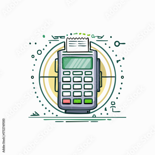 Illustrated Point of Sale Terminal with Receipt.