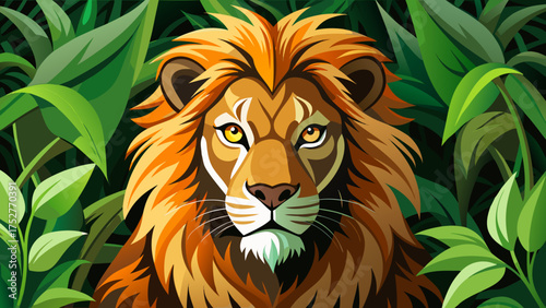 a lion's head with a majestic golden-orange mane.