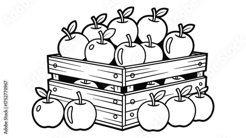 A bountiful harvest of fresh apples overflowing from a wooden crate, ready for picking.