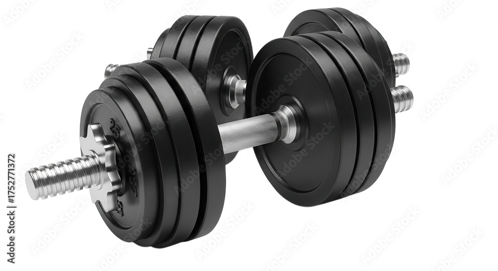 Naklejka premium Pair Of Adjustable Dumbbells On Black Background For Fitness