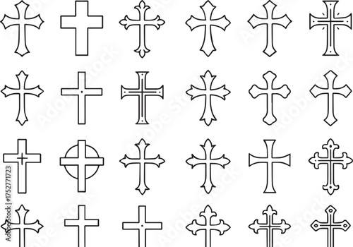 Collection of Various Christian Cross Outlines
