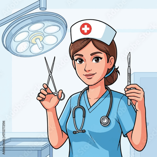 A nurse is operating surgical equipment during treatment