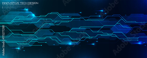 Abstract futuristic technology background with glowing blue circuit lines, digital data flow, and innovation network design representing AI, blockchain, and cyber communication systems.