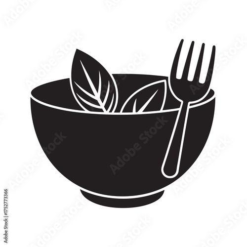 Ceramic Salad Bowl With Fork Silhouette Illustration