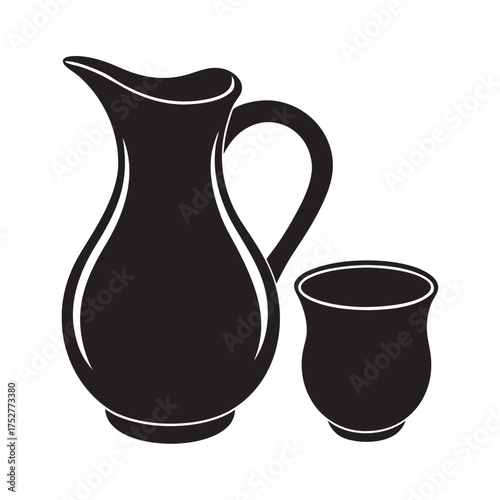 Ceramic Pitcher And Cup Silhouette Design