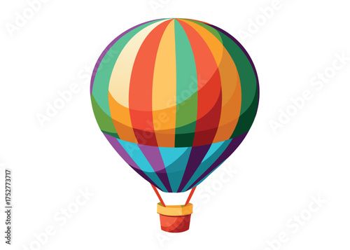 Colorful hot air balloon isolated on white background floating in the sky