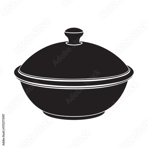 Ceramic Serving Bowl With Lid Silhouette Artwork