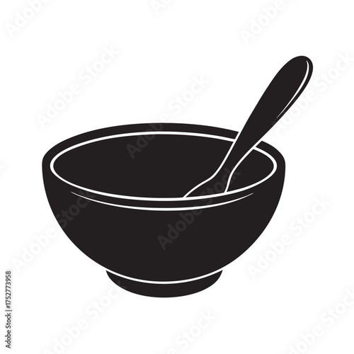 Ceramic Soup Bowl With Spoon Silhouette Illustration