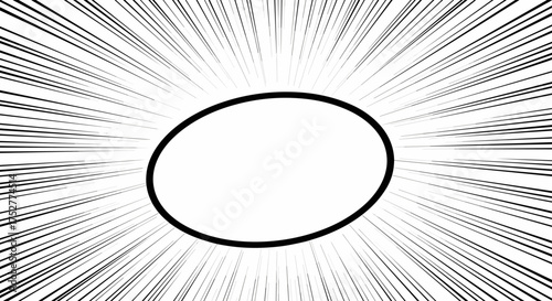Dynamic radiating lines create a sense of energy around an empty oval shape.