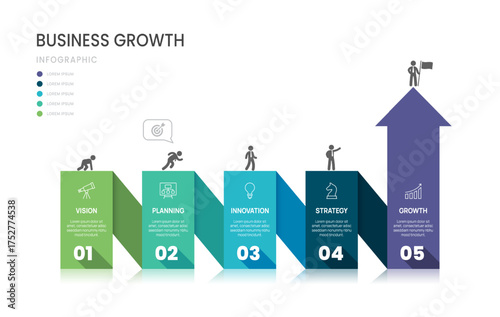 Infographics arrow template timeline business growth 5 steps to success template vector.