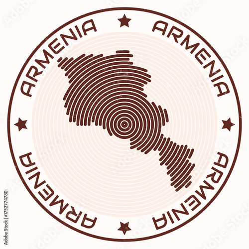 Armenia map with round title. Country shape rings. Armenia text around the country boundary shape. Awesome vector illustration.