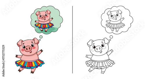 A happy little pig dreams of dancing in a colorful tutu.