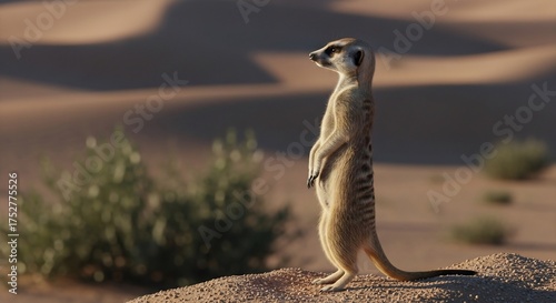 Meerkat standing guard in the desert.