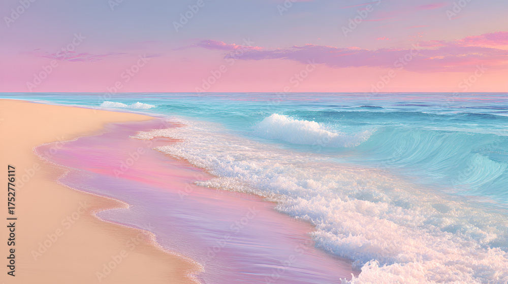 Obraz premium Watercolor-style illustration material of seaside beach and wave scenery