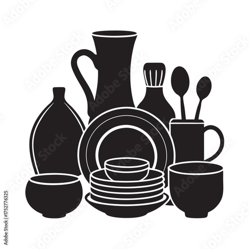Set Of Ceramic Utensils Silhouette Design