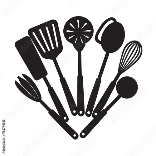 Set Of Wooden Kitchen Utensils Silhouette Illustration