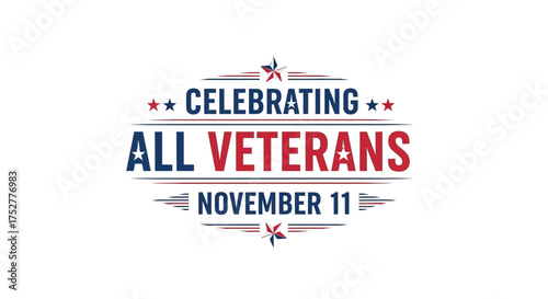 Celebrating All Veterans Typography Design November 11 Vector