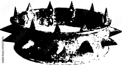 Vintage trap illustration. Engraved outline of a spiked circular design, presented in black and white as a vector illustration.