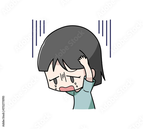 不安で泣き出す女の子のイラスト