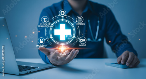 Doctor showcasing telehealth solutions for patient care and telemedicine