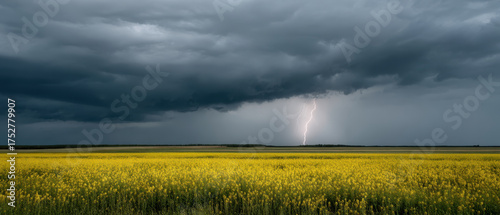 Fototapeta Naklejka Na Ścianę i Meble -  Storm clouds lightning summer field rural