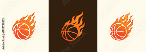 Flaming Basketball Logo Set Sports Fireball and Hot Game Icons

