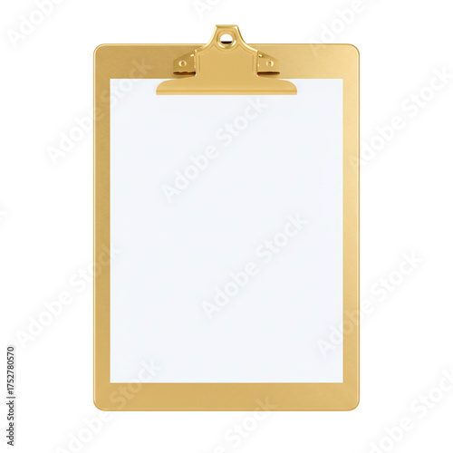 Elegant golden clipboard with blank paper mockup
