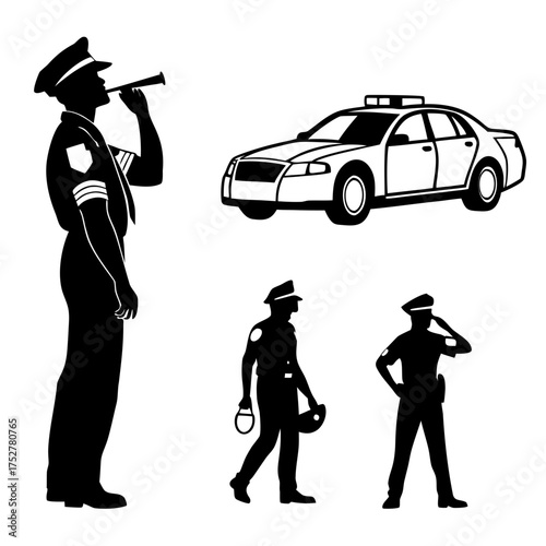 Vector art of police officer silhouette in various poses