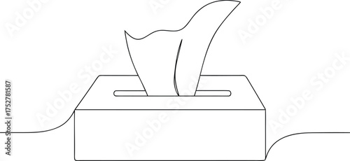 Black outline drawing of a tissue box with a tissue emerging