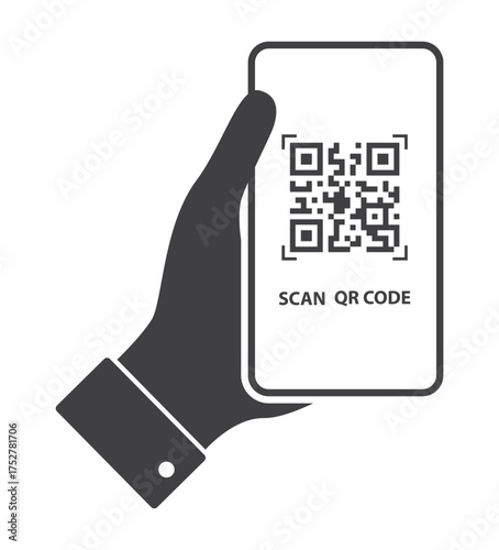 smartphone in hand with scan QR code icon