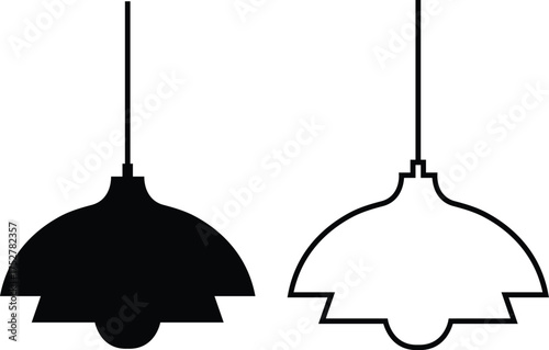 Lamp icon set in flat and outline styles. Table lamp silhouette symbols, home decoration and interior design elements, lighting fixture vectors illustration. Furniture for personal and commercial use.