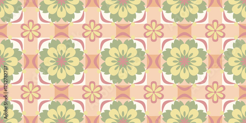 Retro seamless pattern with ornamental blossoms in pastel colors 