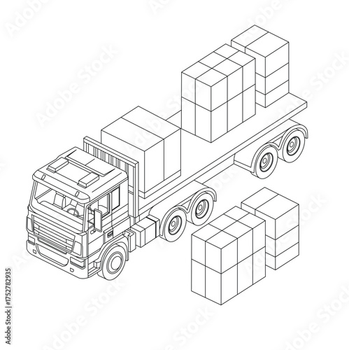 Line art illustration of truck transporting goods