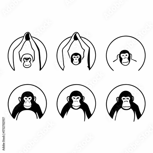 Collection of monkey icons, perfect for representing primate behavior and wildlife