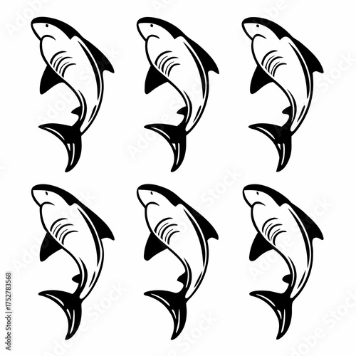 Shark silhouettes, capturing the elegance and power of these marine predators