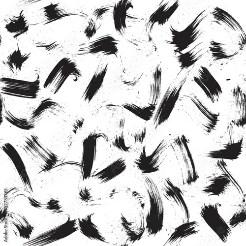 Seamless pattern of chaotic, expressive black hand-painted brushstrokes and scribbles. Excellent for grunge texture and edgy backgrounds