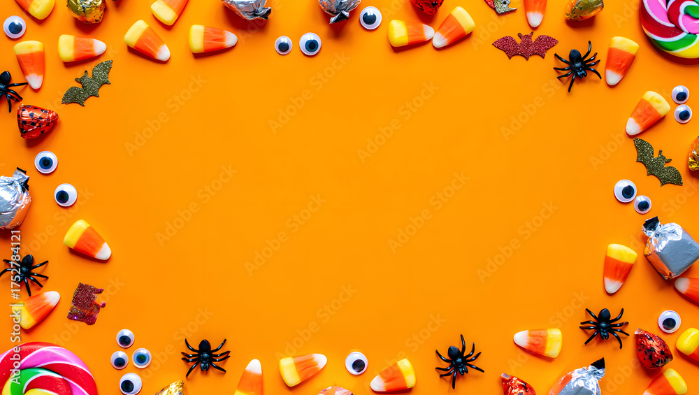 Abstract halloween witches ghosts with orange background
