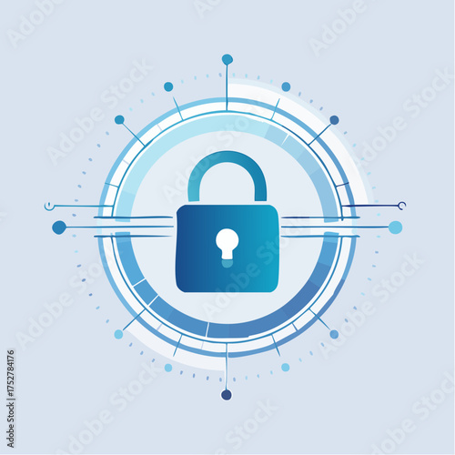 Open White Padlock Surrounded by Blue Digital Elements.