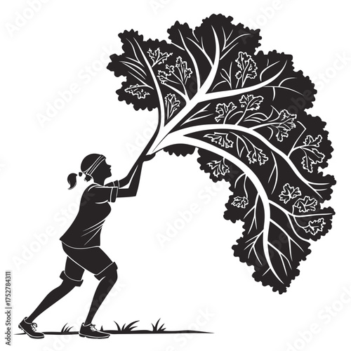 Woman holding a large bunch of kale