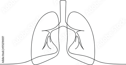 Black line drawing of human lungs on white background