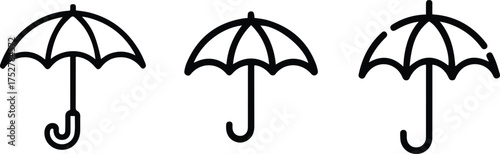 Open Umbrella Icon Set, Rain Protection, Weather, and Sunshade Outline Vector