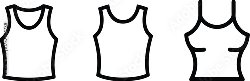 Tank Top Sleeveless Shirt Icon Set. Undershirt and Casual Apparel Outline Vector