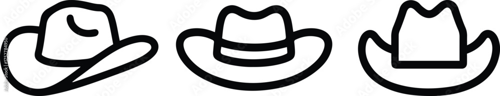 Naklejka premium Cowboy Hat Line Art Set. Western Style Outline Icons