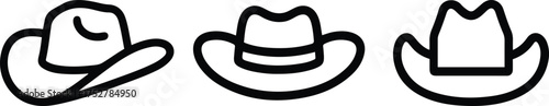 Cowboy Hat Line Art Set. Western Style Outline Icons