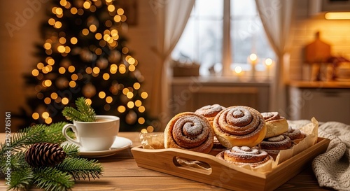 Warm Cinnamon Rolls and Cozy Christmas Morning Scene
